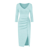 Women Dress Women Fashion V-Neck High Slit Bodycon - Bwavii 