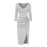 Women Dress Women Fashion V-Neck High Slit Bodycon - Bwavii 