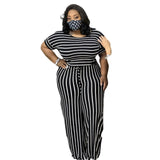 Plus Size Women Casual Loose Stripe Jumpsuit - Bwavii 