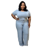 Plus Size Women Casual Loose Stripe Jumpsuit - Bwavii 