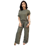 Plus Size Women Casual Loose Stripe Jumpsuit - Bwavii 