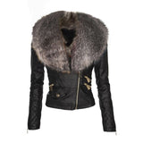 Faux fur leather Jacket Women hoodie Motorcycle Jacket - Bwavii 