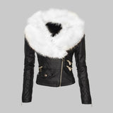 Faux fur leather Jacket Women hoodie Motorcycle Jacket - Bwavii 