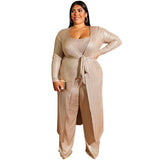 New Plus Size Women Set Gold Lace Up Suit Set - Bwavii 