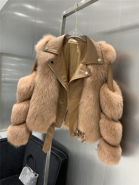 Fox Fur Coats With Genuine Sheepskin Leather